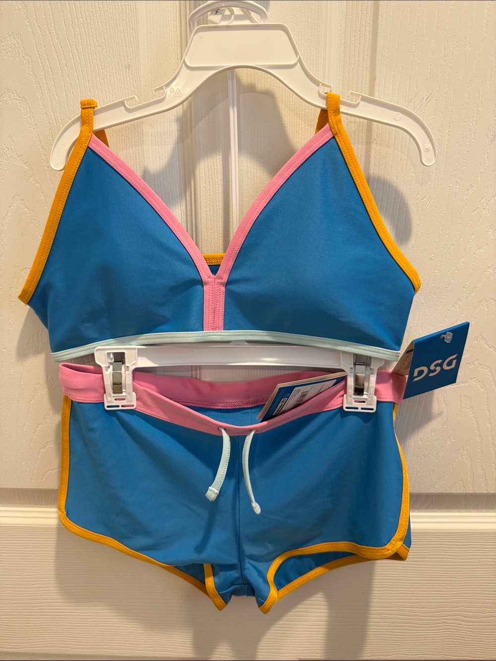 DSG Bright Blue Girls Swim Set with Pink & Yellow Trim